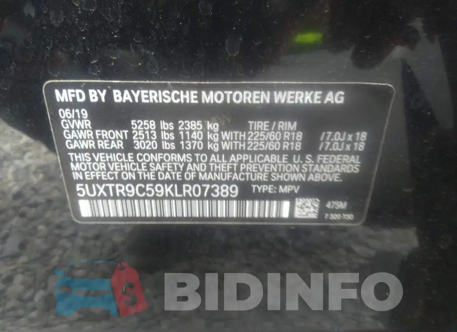 5UXTR9C59KLR07389 Photo# 9