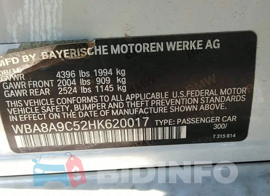 WBA8A9C52HK620017 Photo# 9