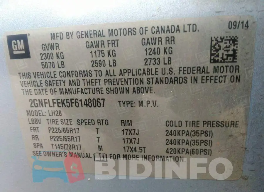 2GNFLFEK5F6148067 Photo# 9