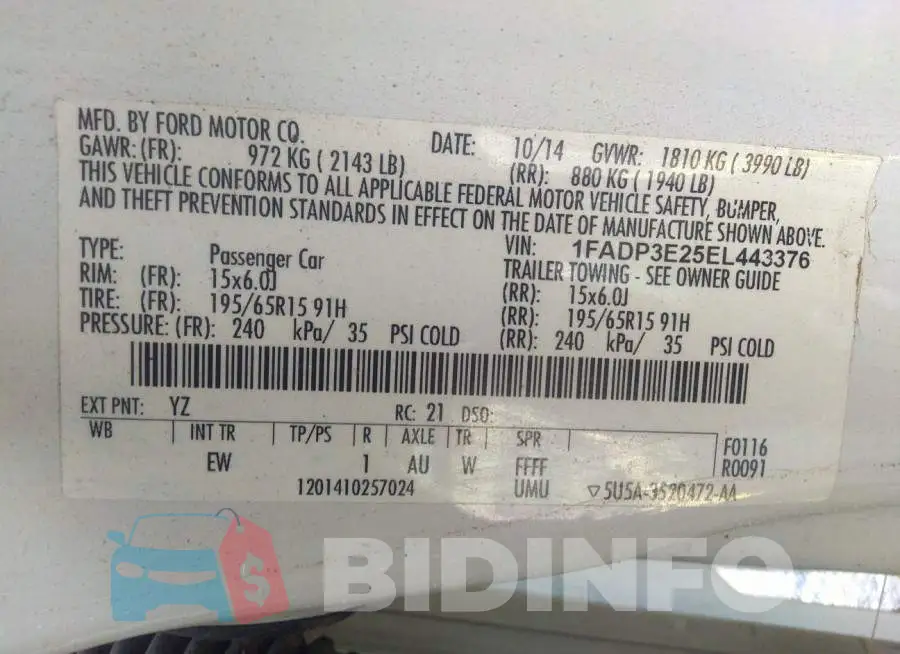 1FADP3E25EL443376 Photo# 9