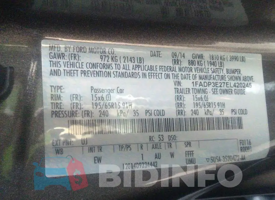 1FADP3E27EL420245 Photo# 9