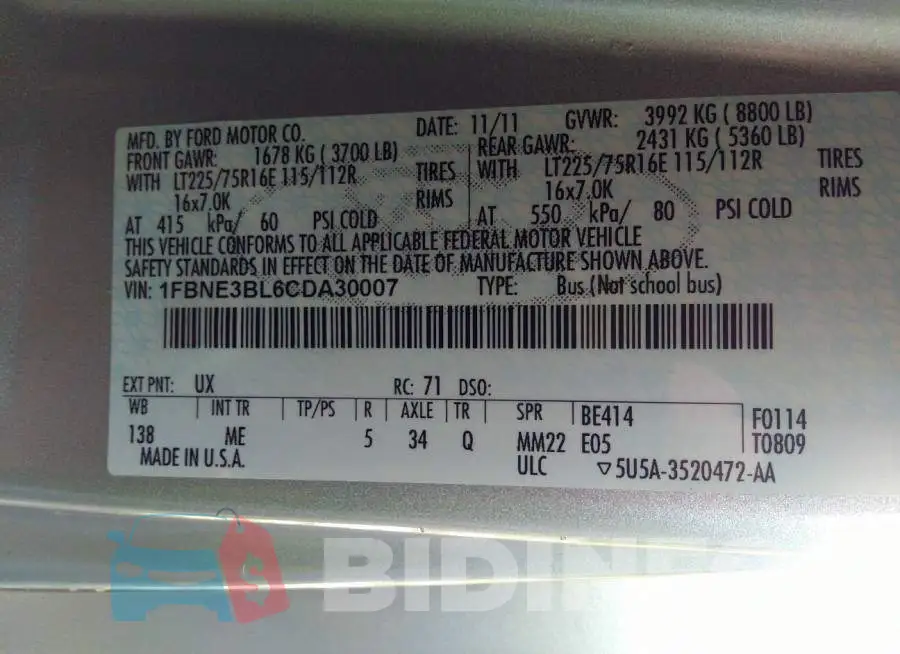 1FBNE3BL6CDA30007 Photo# 9