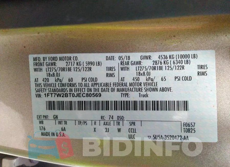 1FT7W2BT0JEC80569 Photo# 9
