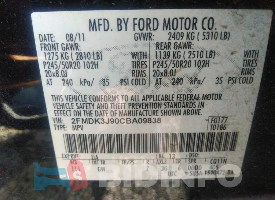 2FMDK3J90CBA09838 Photo# 9