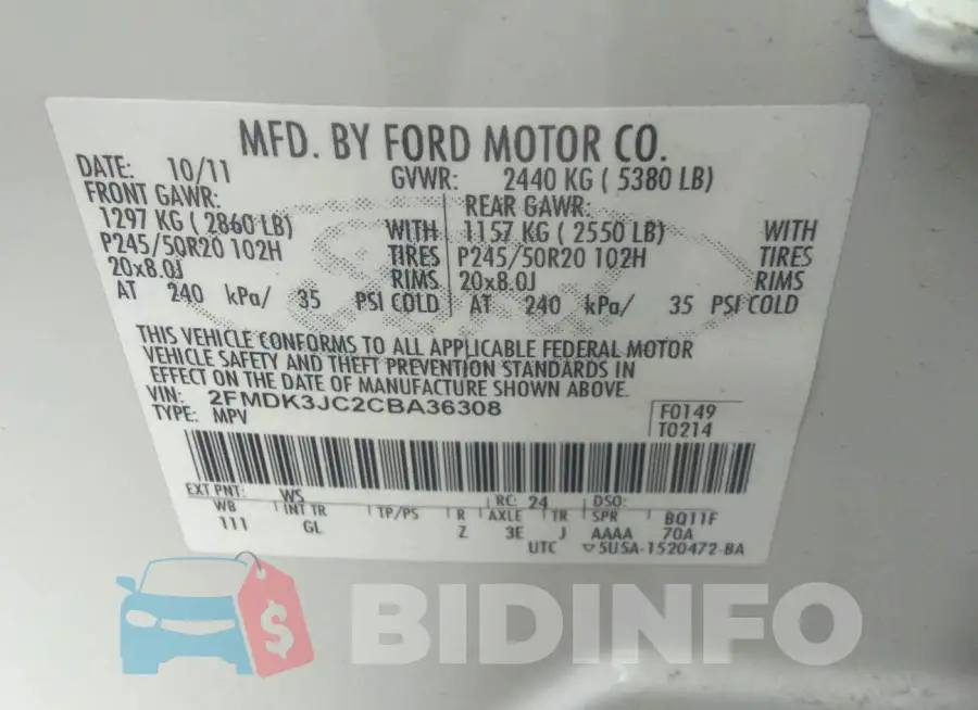 2FMDK3JC2CBA36308 Photo# 9