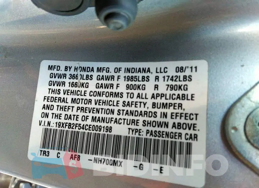 19XFB2F54CE009198 Photo# 9
