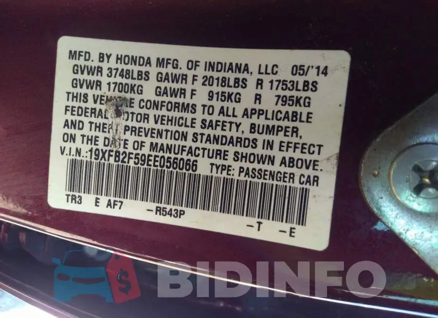 19XFB2F59EE056066 Photo# 9