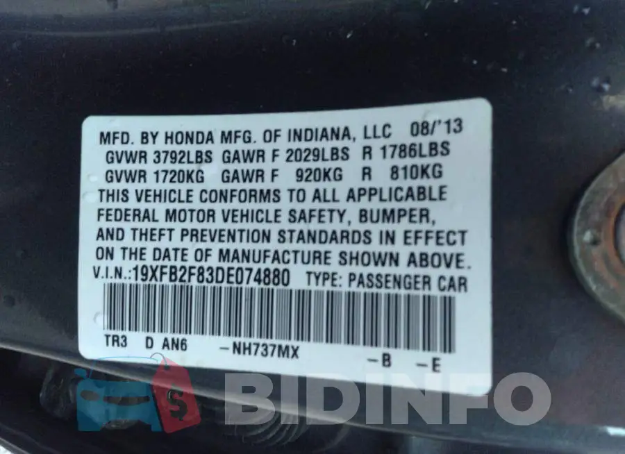 19XFB2F83DE074880 Photo# 9
