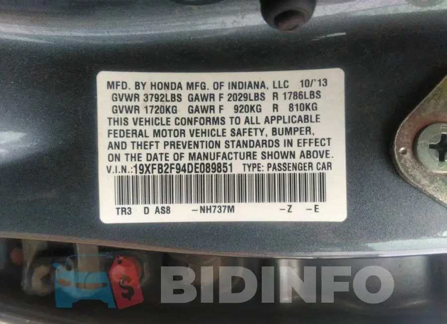 19XFB2F94DE089851 Photo# 9