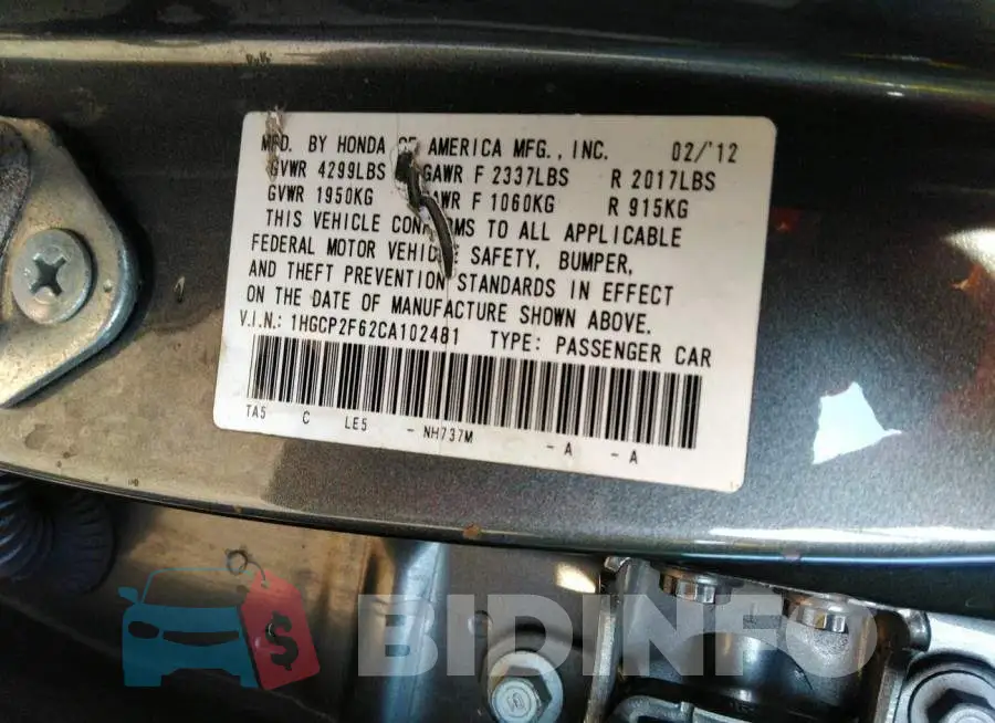 1HGCP2F62CA102481 Photo# 9
