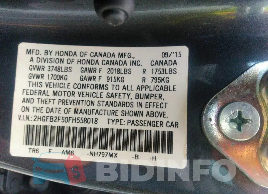 2HGFB2F50FH558018 Photo# 9