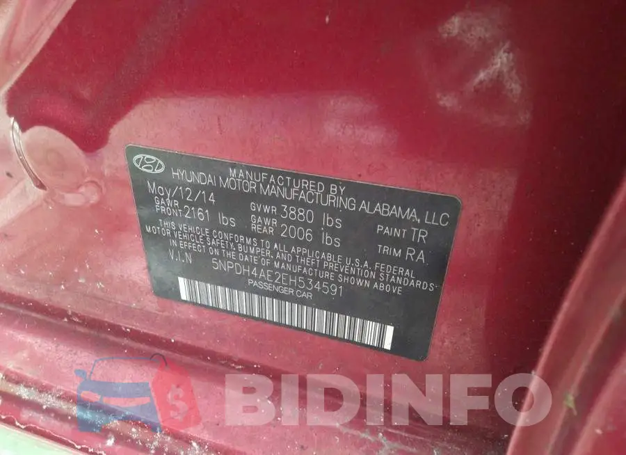 5NPDH4AE2EH534591 Photo# 9
