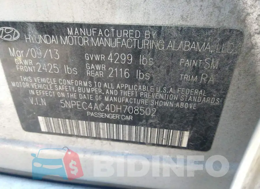 5NPEC4AC4DH708502 Photo# 9