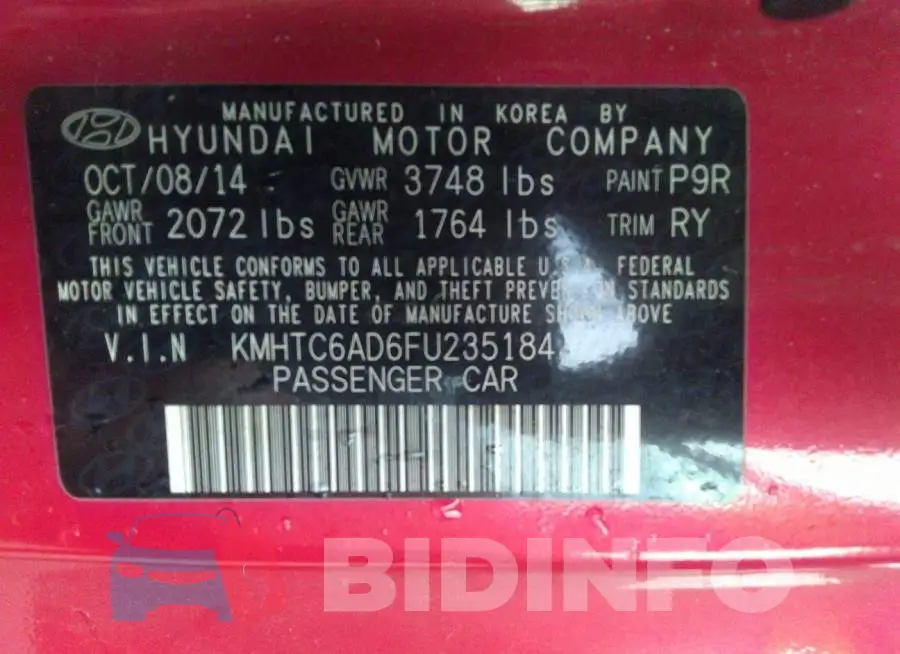 KMHTC6AD6FU235184 Photo# 9