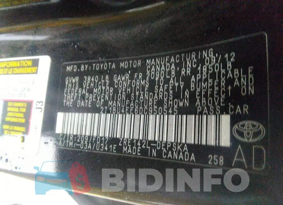 2T1BU4EE6DC950545 Photo# 9