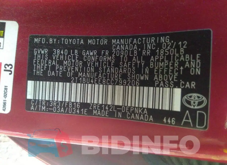 2T1BU4EE8CC799206 Photo# 9