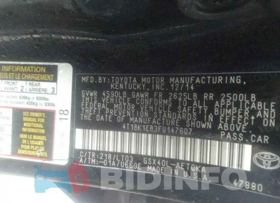 4T1BK1EB3FU147607 Photo# 9