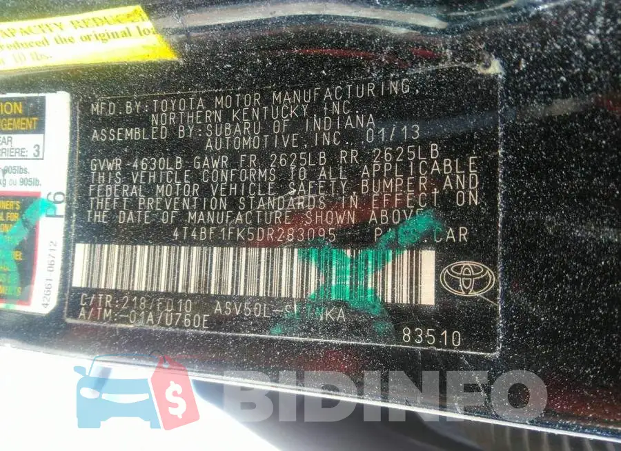 4T4BF1FK5DR283095 Photo# 9