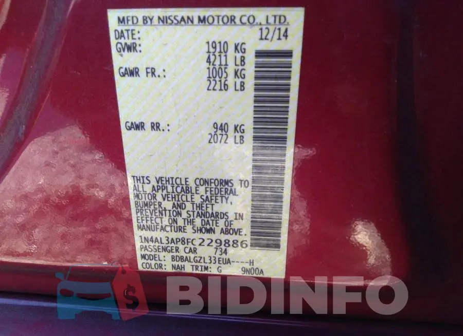 1N4AL3AP8FC229886 Photo# 9