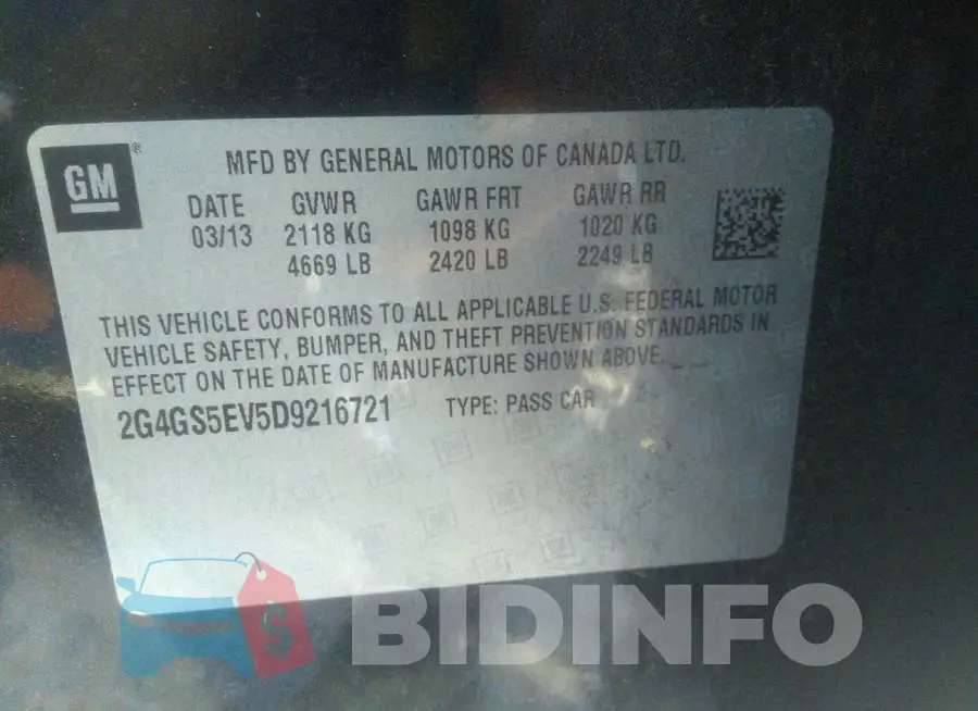 2G4GS5EV5D9216721 Photo# 9