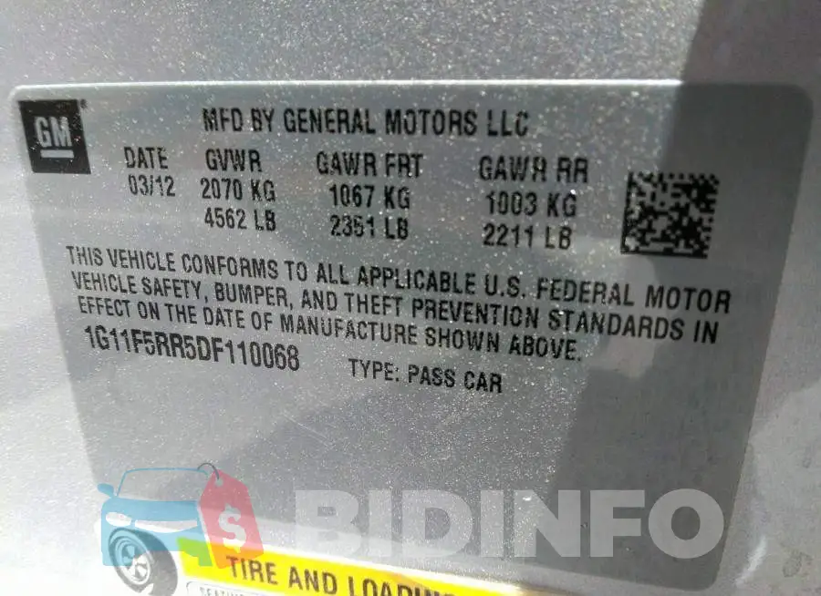 1G11F5RR5DF110068 Photo# 9
