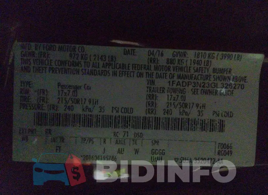1FADP3N23GL326270 Photo# 9