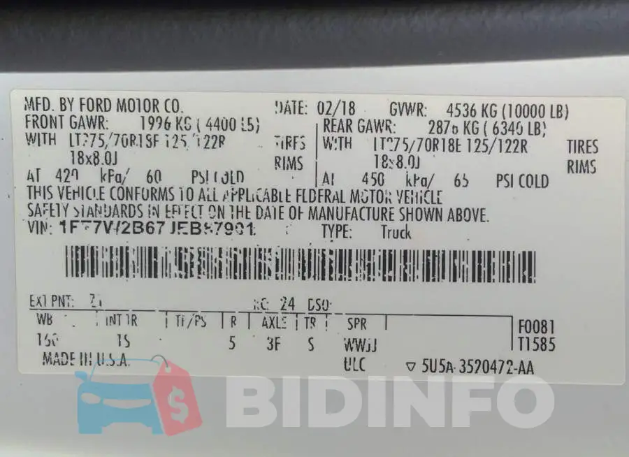 1FT7W2B67JEB87901 Photo# 9