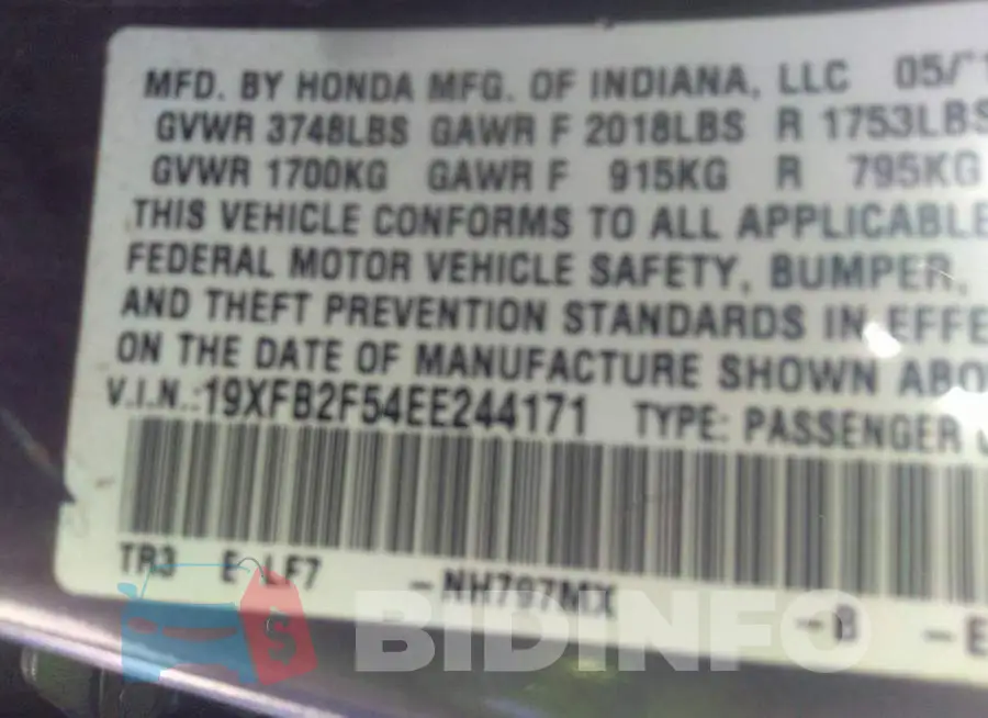 19XFB2F54EE244171 Photo# 9