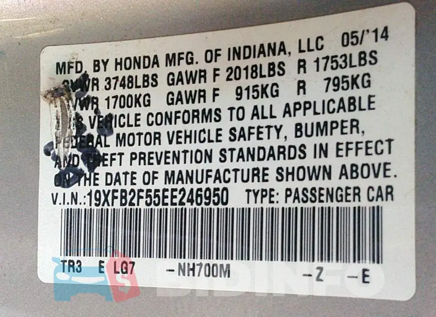 19XFB2F55EE246950 Photo# 9