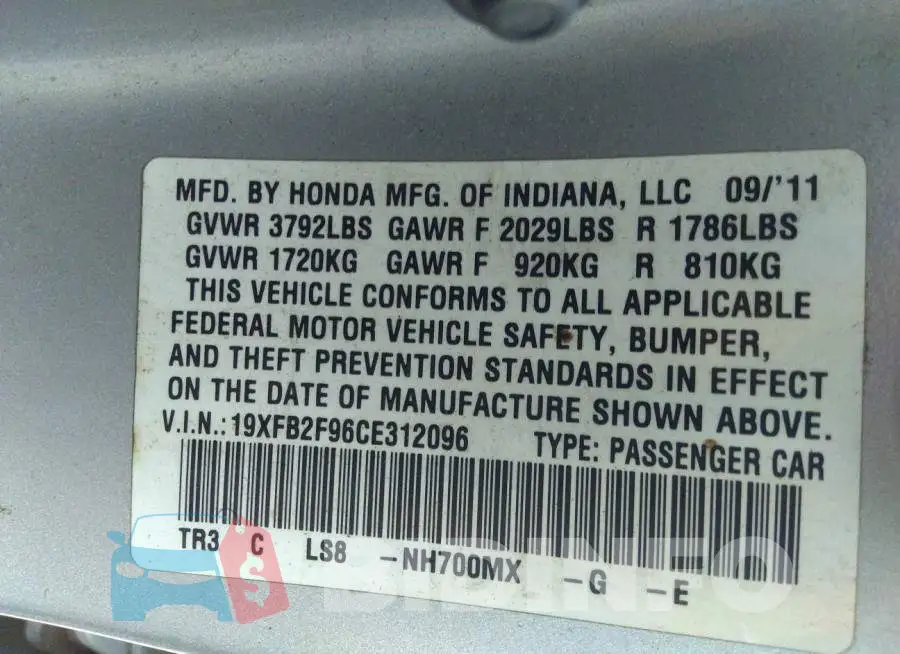19XFB2F96CE312096 Photo# 9