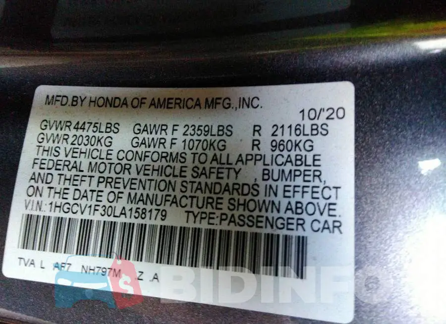 1HGCV1F30LA158179 Photo# 9