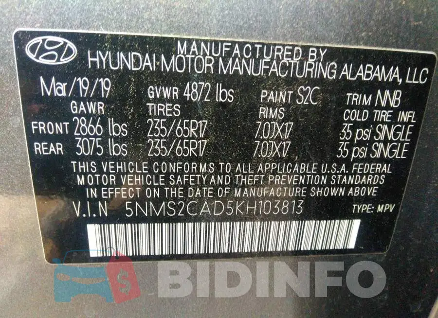 5NMS2CAD5KH103813 Photo# 9