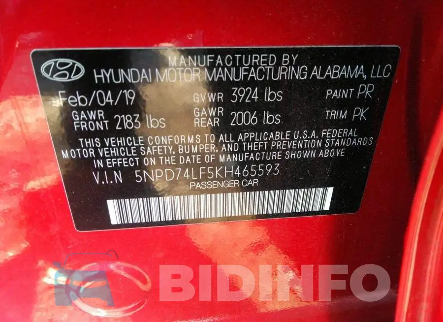 5NPD74LF5KH465593 Photo# 9