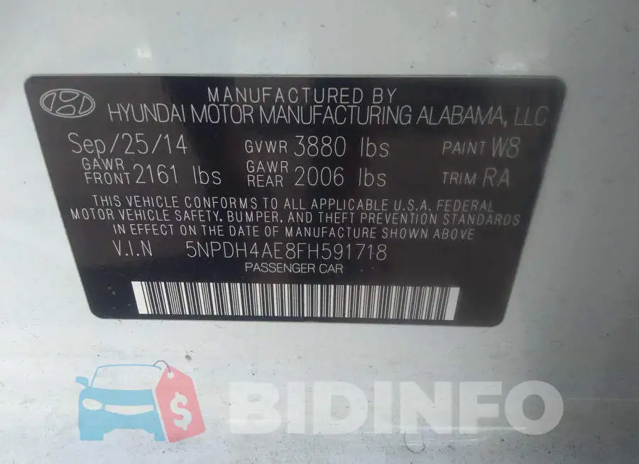 5NPDH4AE8FH591718 Photo# 9