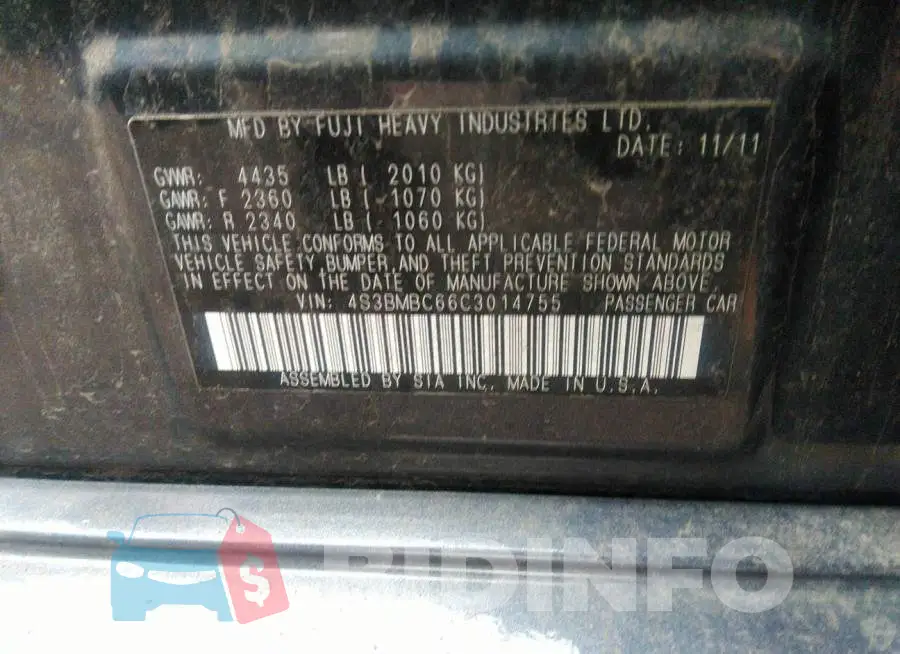 4S3BMBC66C3014755 Photo# 9
