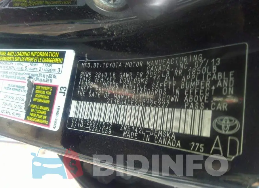 2T1BU4EE2DC125327 Photo# 9