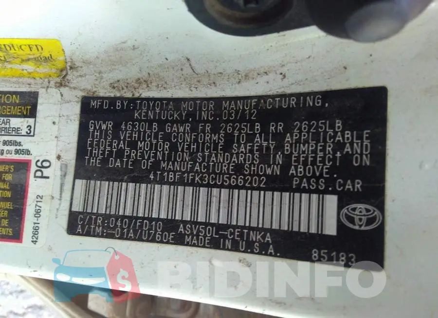 4T1BF1FK3CU566202 Photo# 9