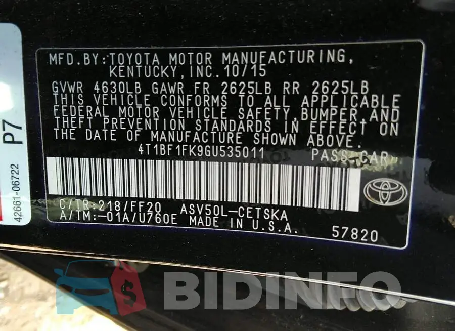 4T1BF1FK9GU535011 Photo# 9