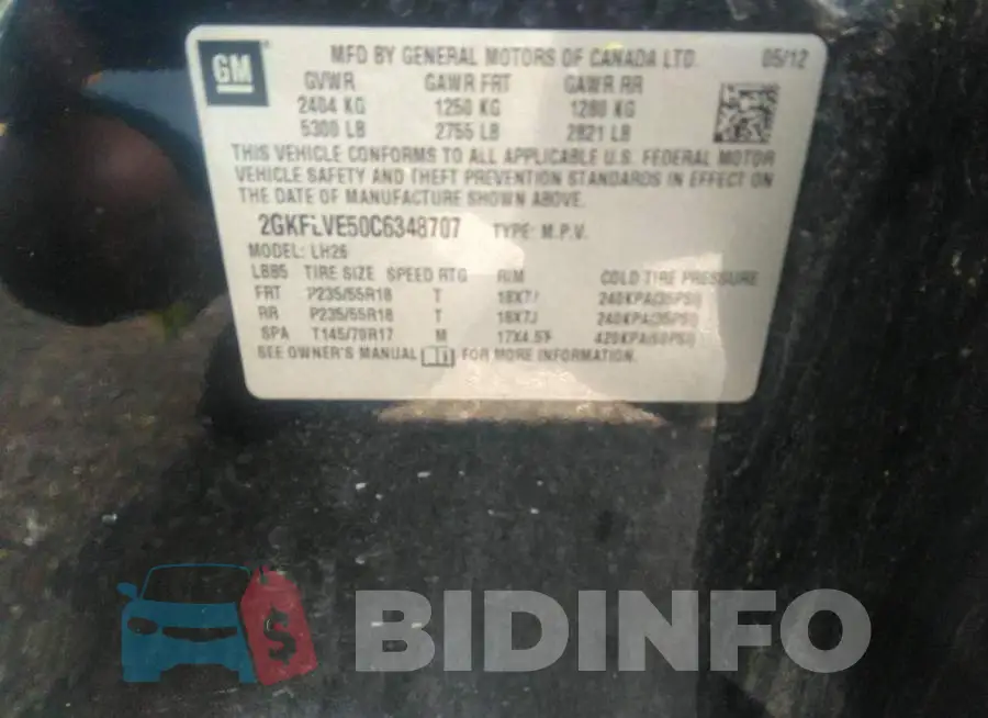 2GKFLVE50C6348707 Photo# 9