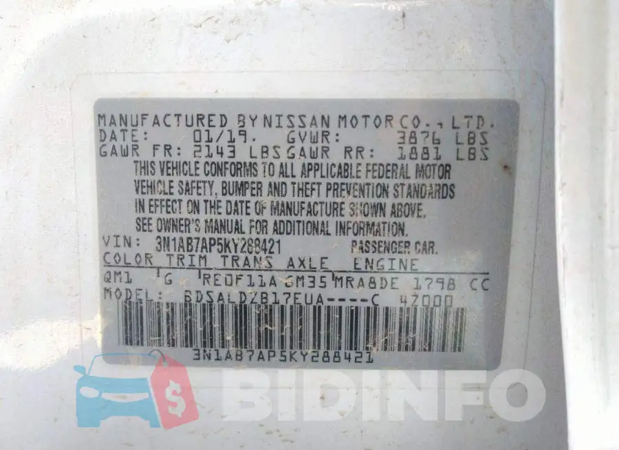 3N1AB7AP5KY288421 Photo# 9