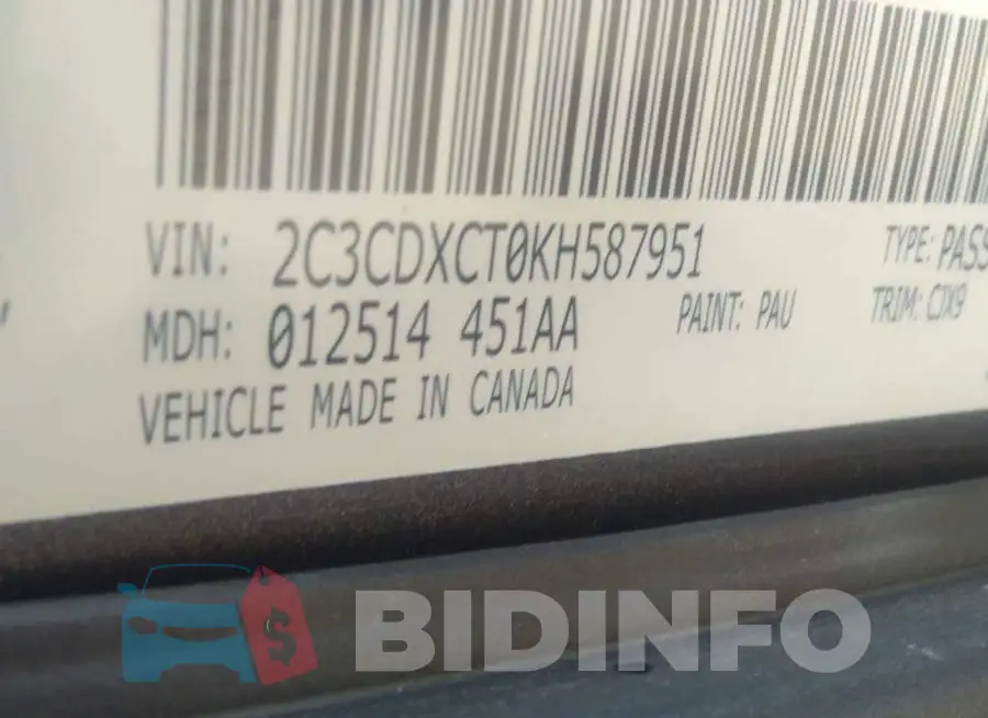 2C3CDXCT0KH587951 Photo# 9