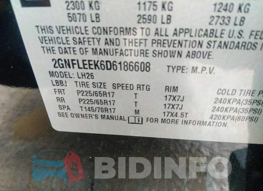 2GNFLEEK6D6186608 Photo# 9