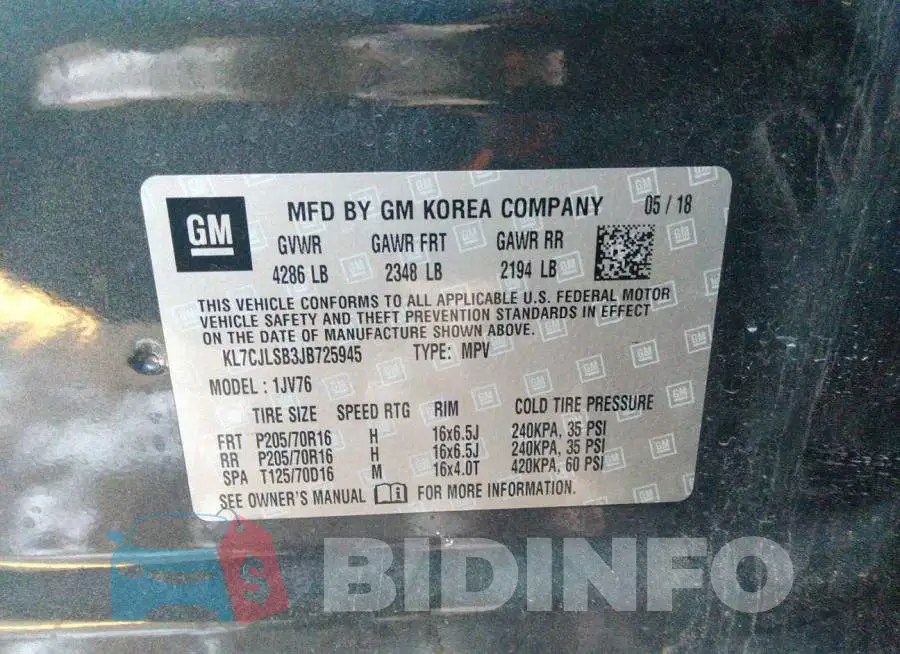 KL7CJLSB3JB725945 Photo# 9