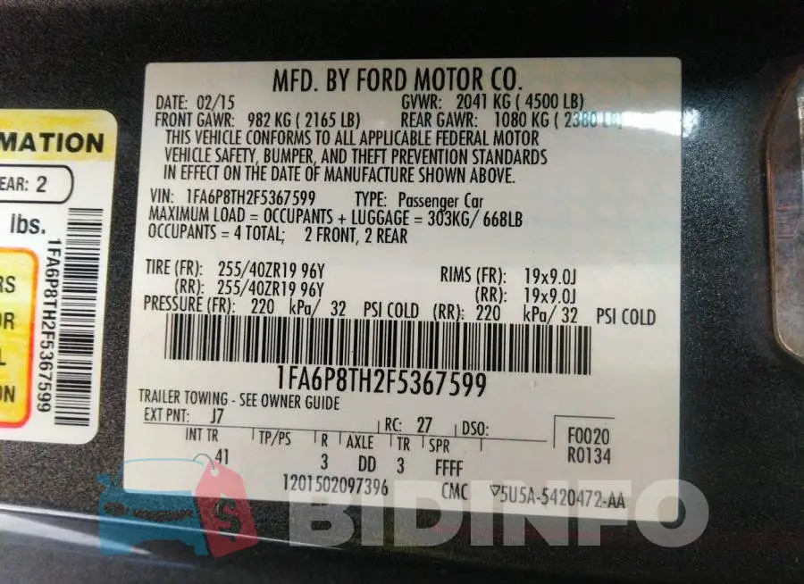 1FA6P8TH2F5367599 Photo# 9