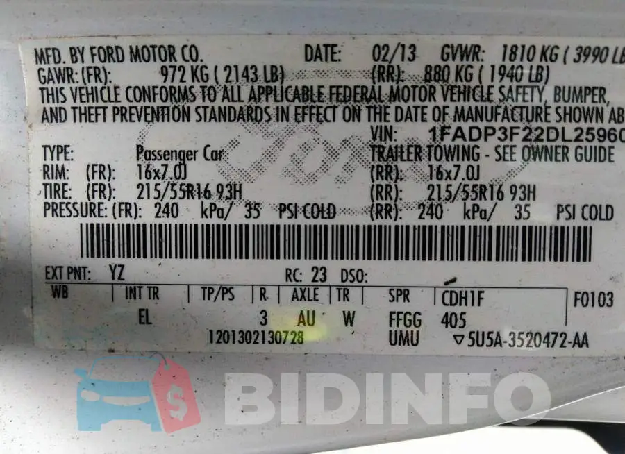 1FADP3F22DL259607 Photo# 9