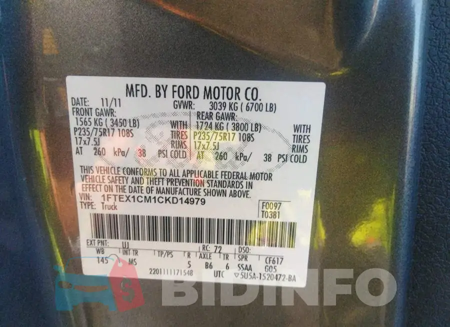 1FTEX1CM1CKD14979 Photo# 9