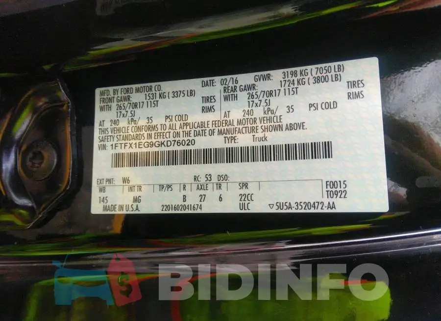 1FTFX1EG9GKD76020 Photo# 9