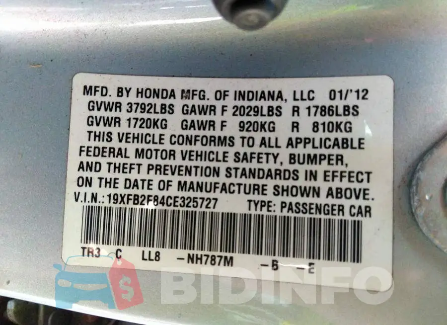 19XFB2F84CE325727 Photo# 9