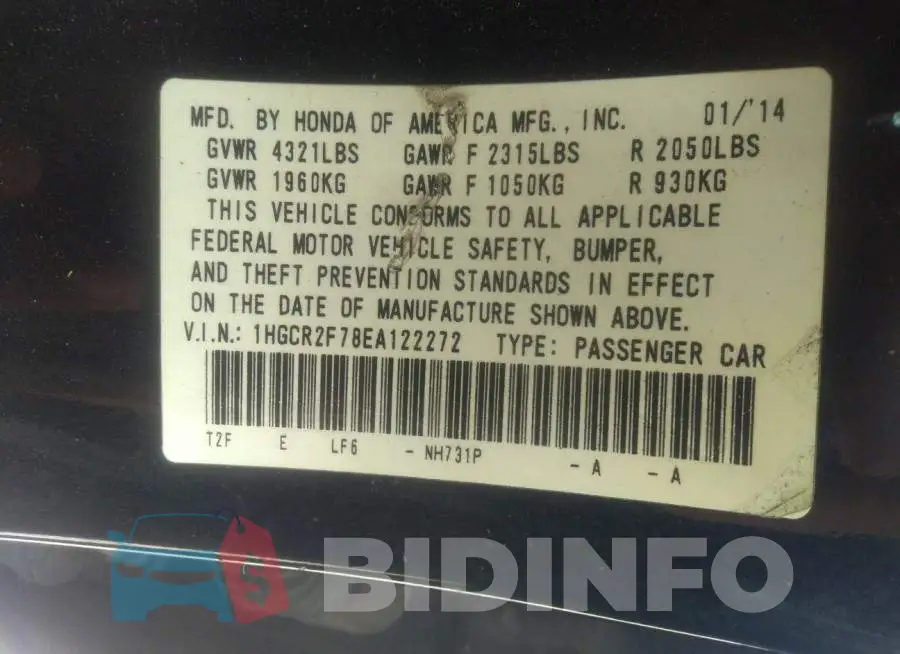 1HGCR2F78EA122272 Photo# 9