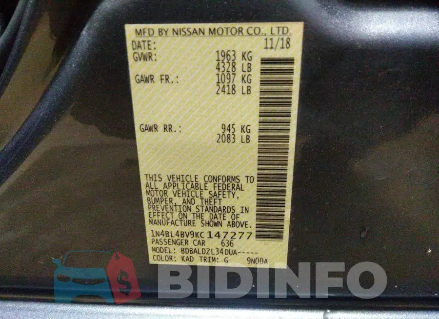 1N4BL4BV9KC147277 Photo# 9